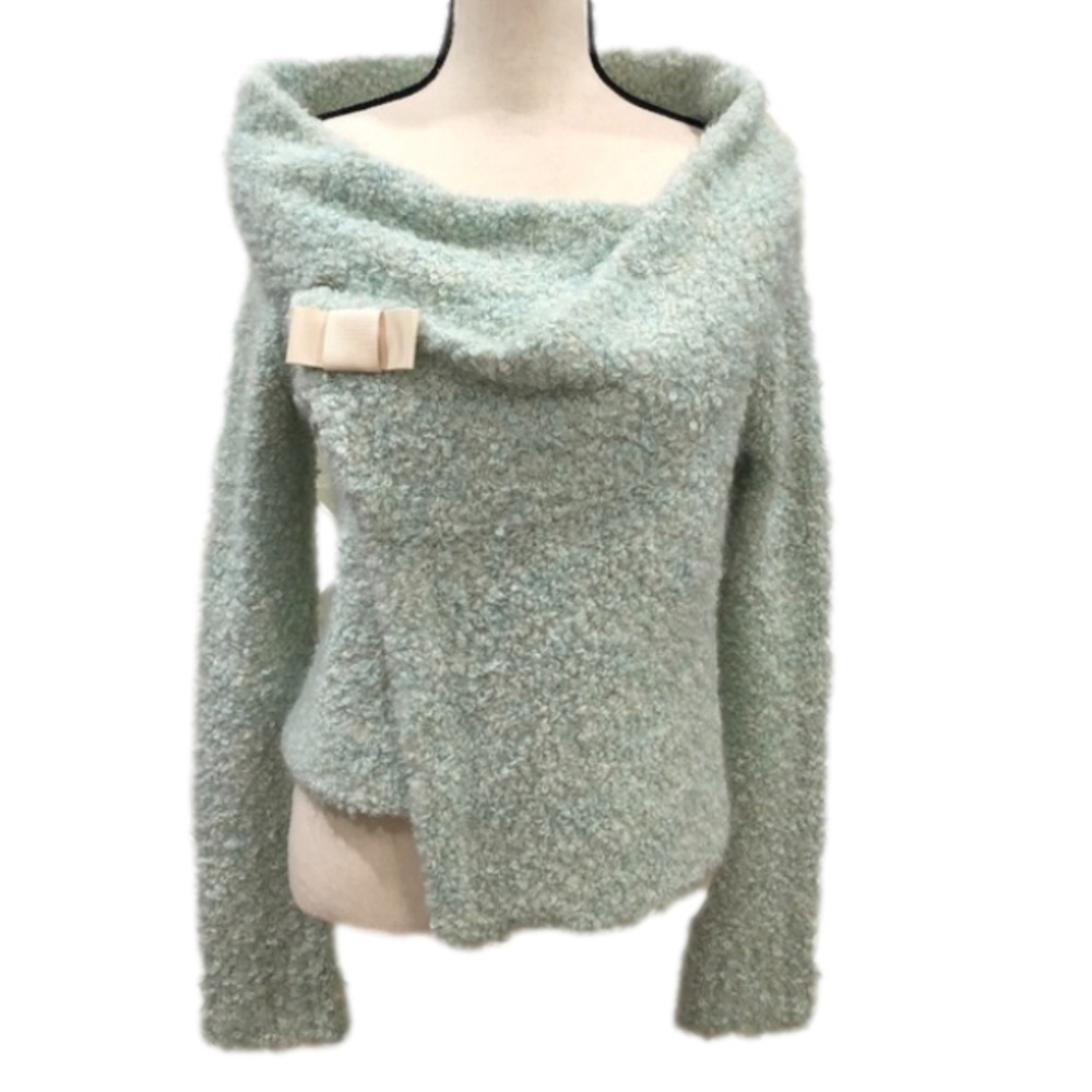 𝅺ANTHROPOLOGIE Laurie B. Sea foam Green Wrap Knit Off Shoulder Wool Sweater M